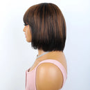 Highlight Blonde Short Straight Bob With Bangs Human Hair Wigs For Women Hair Glueless
