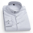 Mandarin Collar Men's Striped Shirts For Business Social Regular Fit Man Dress Shirt without Chest Pocket