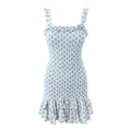 Summer Sweet Floral Elastic Tight Mini Dress Cute Chic Ruffles Backless Straped Dresses