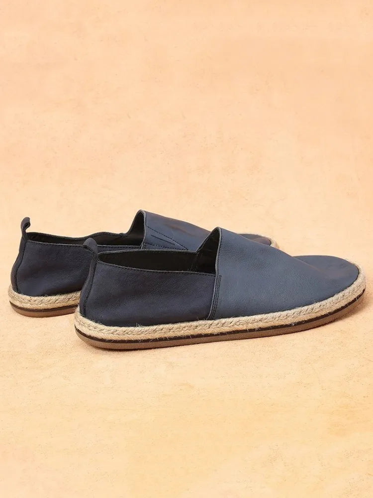 Summer Breathable Genuine Leather Loafers Men Slip-On Daily Casual Flat Shoes Male Vintage