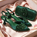 Elegant Italian Women's Wedding Shoe and Bag Set - Pointed Toe Pumps with Rhinestones - Perfect for Parties