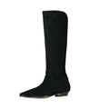 Women Boots Leather Square Toe Long Boots Winter Woman Dress Shoes Black