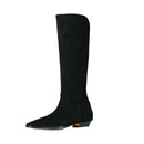 Women Boots Leather Square Toe Long Boots Winter Woman Dress Shoes Black