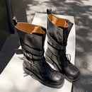 Winter Women Mid Calf Boots Autumn Western Shoes Square Toe Buckles Lady Motorcycle Boots