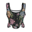 Retro Flower Corset with Shoulder Straps Women Gothic Brocade Crop Top Bustier Shapewear Corselet