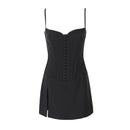 Summer Women Sleeveless Backless Hem Slits Sling Mini Dress