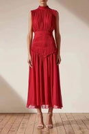 Women Dress Temperament Party Dresses Sleeveless Stand Collar Maxi Dress Fairy Long Vintage Dresses Spring Summer