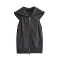 Autumn women's trend retro gold button hooded sleeveless backless sweatshirt jacket