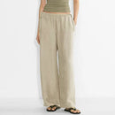 Linen Women's Chic Straight Pants Summer Flowing Casual Loose Wide-Leg Pants Woman Trousers