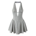Pleated Halter Dress Women Backless Slim Low Waist Swing Ball Gown Short Dresses