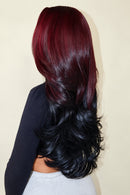 Ombre Burgundy and Black Transparent Frontal Human Hair Wigs Body Wave Pre Plucked Lace Closure Wig