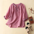 Ladies Casual Cotton And Linen Embroidery Comfortable Loose T-Shirts