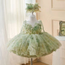 Flower Girl Dresses with Hairband Pearls for Baby Kids Wedding 1st Birthday Pageant Party