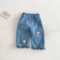 Spring Kids Jeans 0-5T Baby Cute Three Dimensional Love Trousers Children Girls Thin Denim Blue Pants