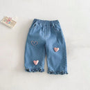 Spring Kids Jeans 0-5T Baby Cute Three Dimensional Love Trousers Children Girls Thin Denim Blue Pants