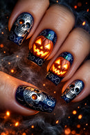 Halloween Square Press on Nails Skull Pumpkin Nails Skull Pumpkin Press on Nails Halloween Detachable