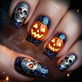 Halloween Square Press on Nails Skull Pumpkin Nails Skull Pumpkin Press on Nails Halloween Detachable