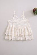 Girl See Through Mesh Lace Embroidery Camis Women Spring Summer Ruffles Casual Tank Tops