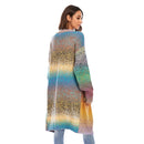 Breathable Cardigans Sweater with Pockets Women's Lightweight Rainbow Striped Loose Coat