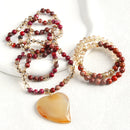 Bohemian Women Jewelry 6mm Natural Stone Glass Knot Necklace Agate Heart Pendant,8mm Beaded Elastic 2pcs Stack Bracelet Set