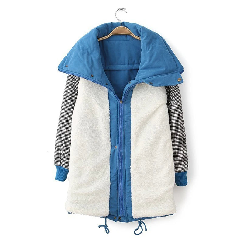 Vintage Thickened Women's Puffer Parkas Winter Cotton-padded Medium Length Jackets Lamb Cashmere Coats Velvet Oversized Outwear