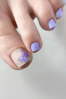 24Pcs Toenails Purple Butterfly Printed Short Square Press On Nails Women and Girls Summer Charm Manicure for Foot