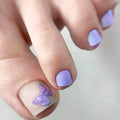 24Pcs Toenails Purple Butterfly Printed Short Square Press On Nails Women and Girls Summer Charm Manicure for Foot