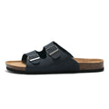 Men Cork Slippers Leather Mule Clogs Slippers Soft Cork Two Buckle Slides Footwear