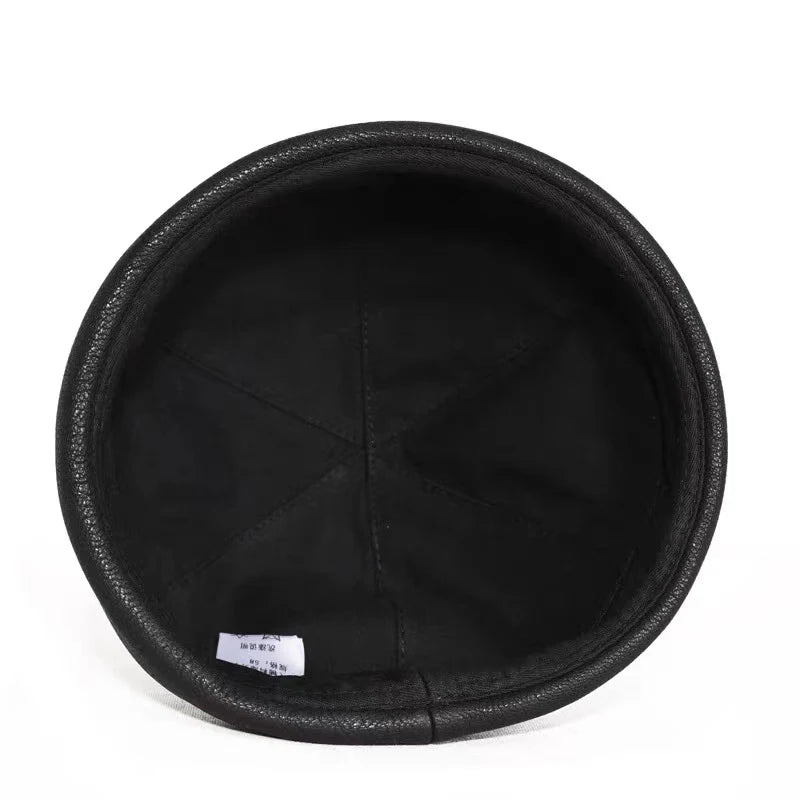 Retro Real Leather Hat Men Genuine Cap Male Brimless Warm Round Skullcap Winter Docker Sailor