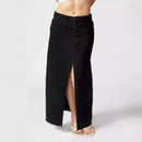 Denim Skirts Casual Plain High Waist Slit Midi Skirts for Women