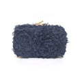 Navy blue floral clutch bag on a white background, Obroi