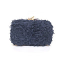 Navy blue floral clutch bag on a white background, Obroi