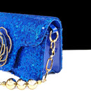 Flower Design Party Wedding Royal Blue Pointed Toe Women Shoes and Bag Set Decorated With Rhinestone