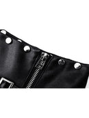 Summer Women's Black Gothic Pleated Leather Skirt Skirts Style Vintage Short Zippers A-Line Mini Skirt