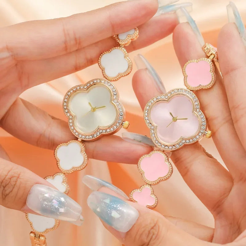 Wristwatch Featuring Four-leaf Clover Design Fresh Floral Dial Niche Elegant Women's Watch