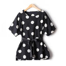 Woman Blouses Dot Waist Elastic Slim Blocking Short Sleeve Sweet Chiffon T-Shirt Female Clothing