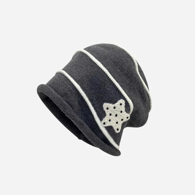 Stripe Knitted Pile Hats for Women Autumn and Winter Warm Ear Protection Cute Beanies