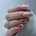 24Pcs Short Ballet Nails with Jelly Glue Green Summer Flowers French Wearable Manicure Glitter Nail Tips Art