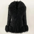 Autumn Winter Women Coat Real Natural Fur Turn-down Collar Jacket Thick Warm Casual Overwear