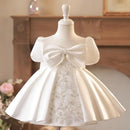 Princess Ball Gown Bow Bead Puff Sleeve Design Birthday Baptism Party Easter Dresses For Girls