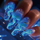 24pcs Set Short Square Glossy Ballerina Nails Jellyfish Blue Sea Wave Flowers Geometric Design Press on False Nails