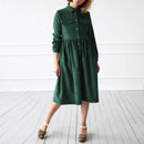 Autumn Corduroy Chic Elegant Shirt Dress For Women Solid Single Breasted Party Dress With Pockets