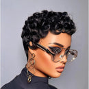 Short Curly Pixie Cut Finger Waves Wigs Human Hair Plucked And Tangle Free Full Machine Made For Women Black