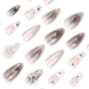 Rhinestone Stars Silver Flame White French Almond Shape False Nails Detachable Finished Fake Nails Press on Nails