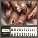 24pcs Spring Flowers False Nails Wearable Detachabe Square Press on Nails for Girls