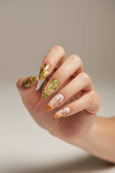 30pcs Gold Foil Swirl Marble Texture Press on Nails Blossom Floral Nail Short Almond Nail for Women