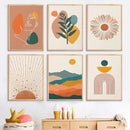 Minimalist Bohemian Poster Orange Palm Leaf Sun Mountain Wall Art