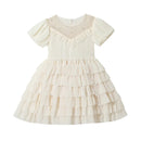 Baby Girls Layered Dress Sequined Short Sleeve Children Dress for Wedding Kids Clothes 3-8Y