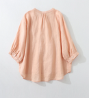 Linen Blouse Loose Solid Breathable Women Tops Patchwork Lantern Sleeve Casual