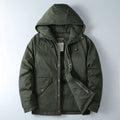 Green hooded jacket on a light gray background, Obroi